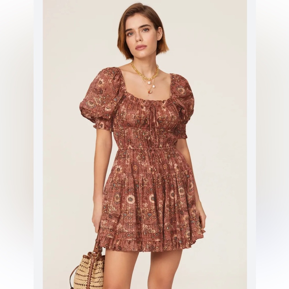 Ulla Johnson $475 Juniper Puff Sleeve Mini Dress Elastic Waist Size Small